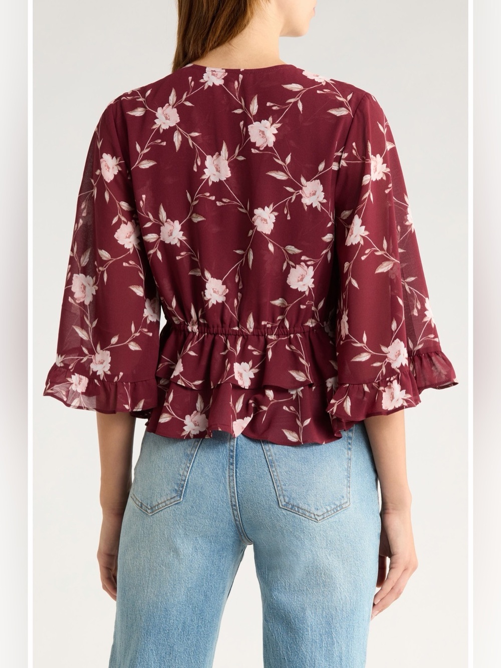 WAYF Free Spirit Floral Ruffle Top XS Burgundy Boho Romantic NWOT - Picture 2 of 10